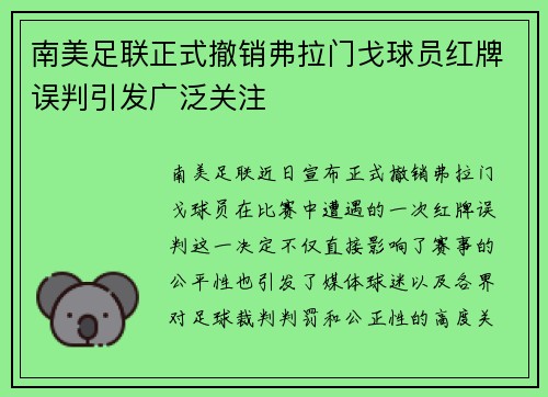南美足联正式撤销弗拉门戈球员红牌误判引发广泛关注